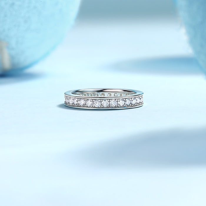 Trajectory - Set With Top-quality Moissanite S925 Silver And Platinum-plated Diamond Wedding Ring, The Ring Can Be Tested With A Diamond Pen In Gold And Rose Gold