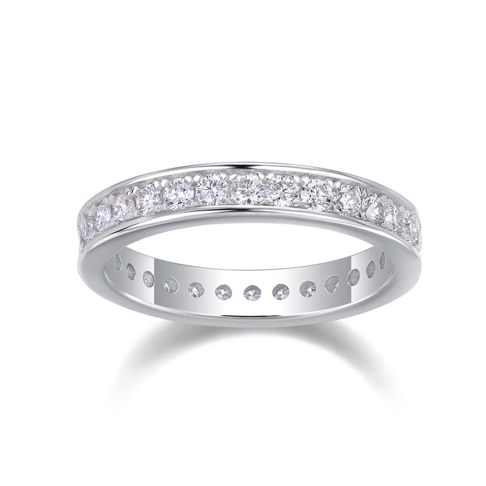 Trajectory - Set With Top-quality Moissanite S925 Silver And Platinum-plated Diamond Wedding Ring, The Ring Can Be Tested With A Diamond Pen In Gold And Rose Gold