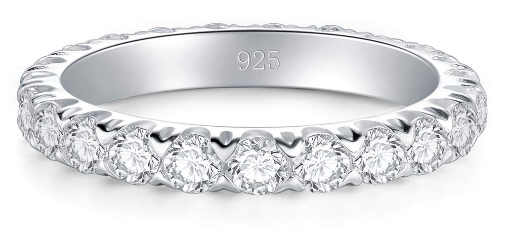 BORUO Sterling Silver Ring - Wedding Bands for Women, Eternity Band, Cubic Zirconia Simulated Diamond Stackable Band for Oura Ring Gen3/4-1.5mm 3mm Band Size 4-12