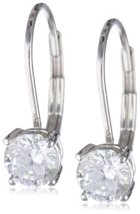 Amazon Essentials Sterling Silver Round Cut Cubic Zirconia Leverback Earrings