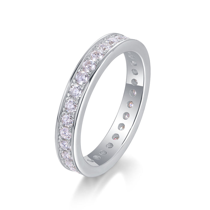 Trajectory - Set With Top-quality Moissanite S925 Silver And Platinum-plated Diamond Wedding Ring, The Ring Can Be Tested With A Diamond Pen In Gold And Rose Gold