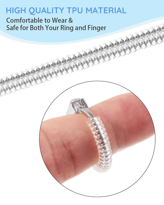 Ring Sizer Adjuster for Loose Rings - 103 Piece Ring Size Adjuster Set, Includes 8 Invisible Adjusters, 4 Spiral Tighteners, 88 EVA Stickers w/Ring Size Measuring Tool Polishing Cloth,Fit Any Rings