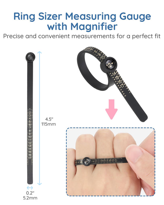 Ring Sizer Adjuster for Loose Rings - 103 Piece Ring Size Adjuster Set, Includes 8 Invisible Adjusters, 4 Spiral Tighteners, 88 EVA Stickers w/Ring Size Measuring Tool Polishing Cloth,Fit Any Rings