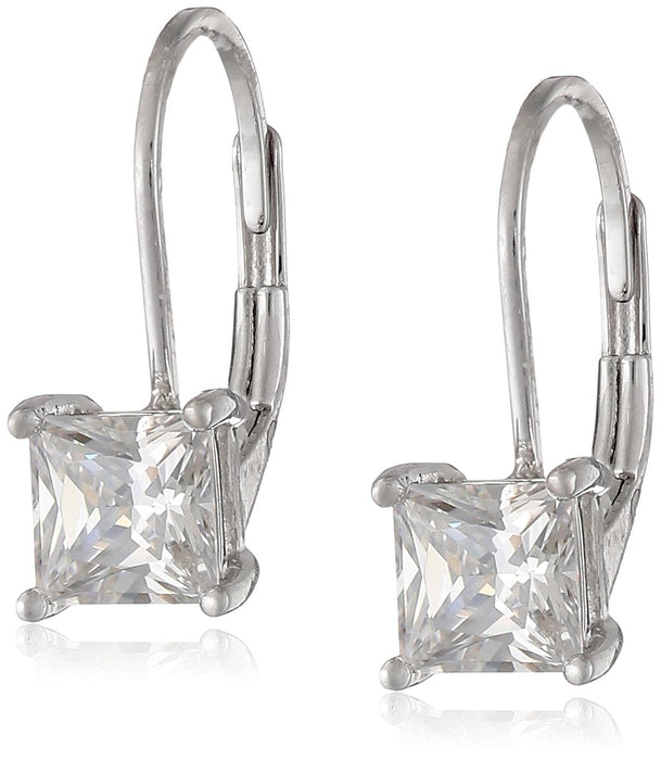 Amazon Essentials Sterling Silver Round Cut Cubic Zirconia Leverback Earrings