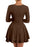Kaximil Women's Square Neck Ruffle Hem Mini Dress Ruched Waist Long Sleeve Corset Short Party Dresses