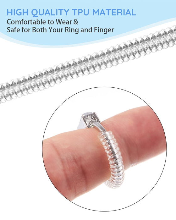 Ring Sizer Adjuster for Loose Rings - 103 Piece Ring Size Adjuster Set, Includes 8 Invisible Adjusters, 4 Spiral Tighteners, 88 EVA Stickers w/Ring Size Measuring Tool Polishing Cloth,Fit Any Rings