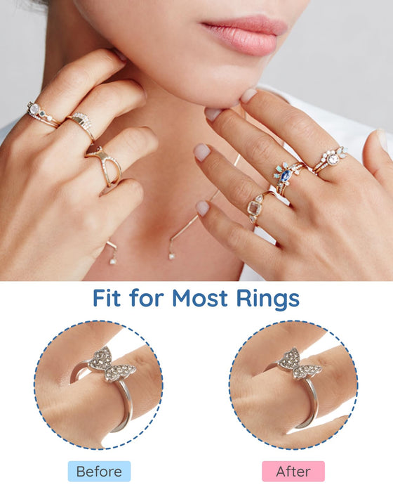 Ring Sizer Adjuster for Loose Rings - 103 Piece Ring Size Adjuster Set, Includes 8 Invisible Adjusters, 4 Spiral Tighteners, 88 EVA Stickers w/Ring Size Measuring Tool Polishing Cloth,Fit Any Rings