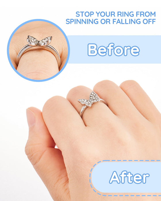 Ring Sizer Adjuster for Loose Rings - 103 Piece Ring Size Adjuster Set, Includes 8 Invisible Adjusters, 4 Spiral Tighteners, 88 EVA Stickers w/Ring Size Measuring Tool Polishing Cloth,Fit Any Rings