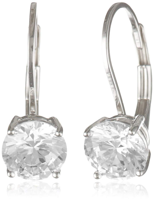 Amazon Essentials Sterling Silver Round Cut Cubic Zirconia Leverback Earrings