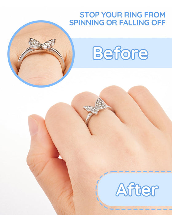 Ring Sizer Adjuster for Loose Rings - 103 Piece Ring Size Adjuster Set, Includes 8 Invisible Adjusters, 4 Spiral Tighteners, 88 EVA Stickers w/Ring Size Measuring Tool Polishing Cloth,Fit Any Rings