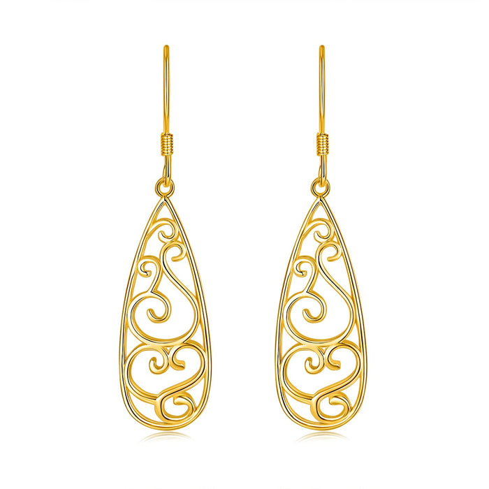 Solid 18K Gold Over 925 Sterling Silver Dangle Earrings, Lightweight Filigree Teardrop Earrings/Silver Earrings, Gold Earrings for Women