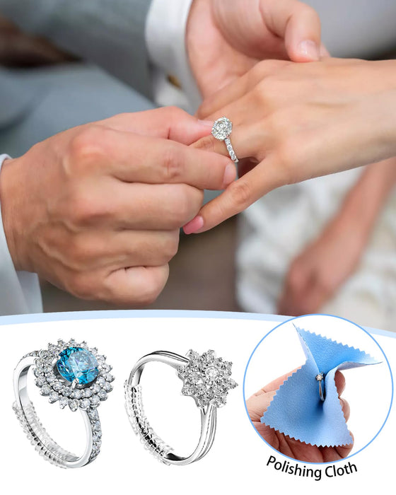 Ring Sizer Adjuster for Loose Rings - 103 Piece Ring Size Adjuster Set, Includes 8 Invisible Adjusters, 4 Spiral Tighteners, 88 EVA Stickers w/Ring Size Measuring Tool Polishing Cloth,Fit Any Rings