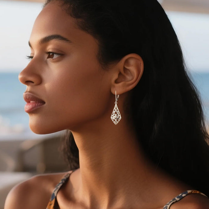 925 Sterling Silver Dangle Earrings for Women, 14K Gold Plated Filigree Dangling Leverback Earrings, Geometric Hypoallergenic Lightweight Dangly Drop Earings for Women Trendy Jewelry Gifts