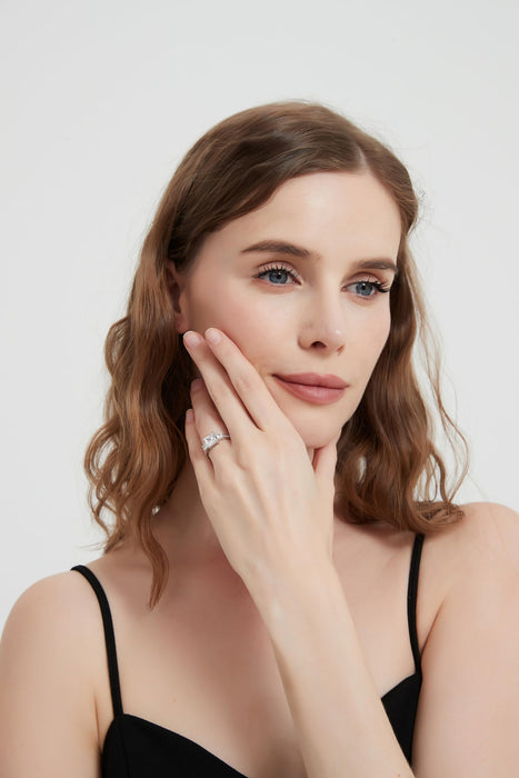 Sterling Silver Center 1.5CT Three Stone Style All Princess Cut Side Stones Promise Engagement Ring