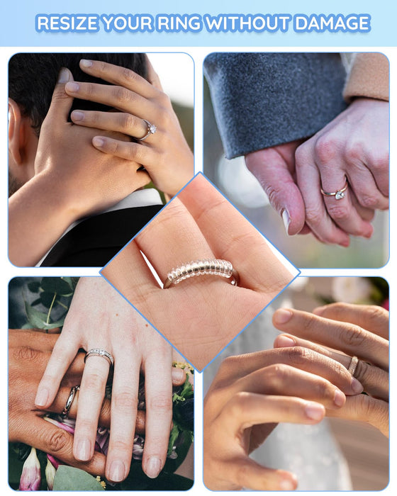 Ring Sizer Adjuster for Loose Rings - 103 Piece Ring Size Adjuster Set, Includes 8 Invisible Adjusters, 4 Spiral Tighteners, 88 EVA Stickers w/Ring Size Measuring Tool Polishing Cloth,Fit Any Rings