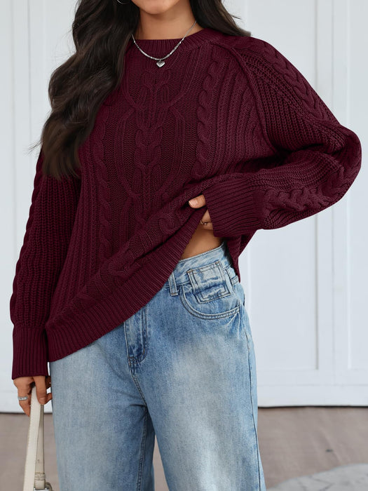 Trendy Queen Women's Oversized Cable Knit Crewneck Fall Pullover Sweaters