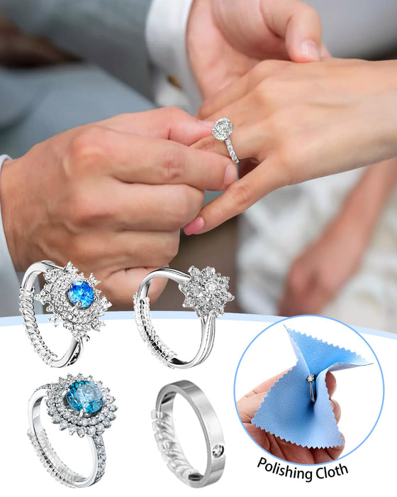 Ring Sizer Adjuster for Loose Rings - 103 Piece Ring Size Adjuster Set, Includes 8 Invisible Adjusters, 4 Spiral Tighteners, 88 EVA Stickers w/Ring Size Measuring Tool Polishing Cloth,Fit Any Rings