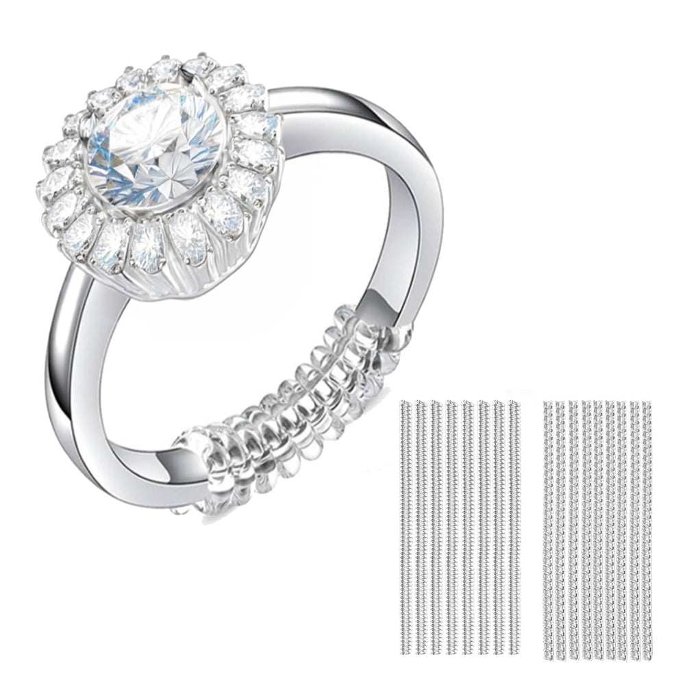 Ring Sizer Adjuster for Loose Rings - 103 Piece Ring Size Adjuster Set, Includes 8 Invisible Adjusters, 4 Spiral Tighteners, 88 EVA Stickers w/Ring Size Measuring Tool Polishing Cloth,Fit Any Rings