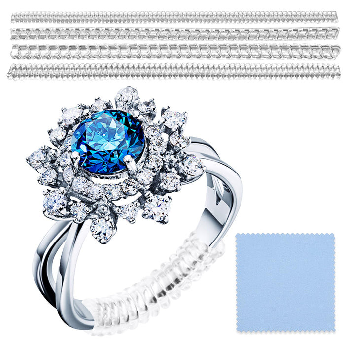 Ring Sizer Adjuster for Loose Rings - 103 Piece Ring Size Adjuster Set, Includes 8 Invisible Adjusters, 4 Spiral Tighteners, 88 EVA Stickers w/Ring Size Measuring Tool Polishing Cloth,Fit Any Rings