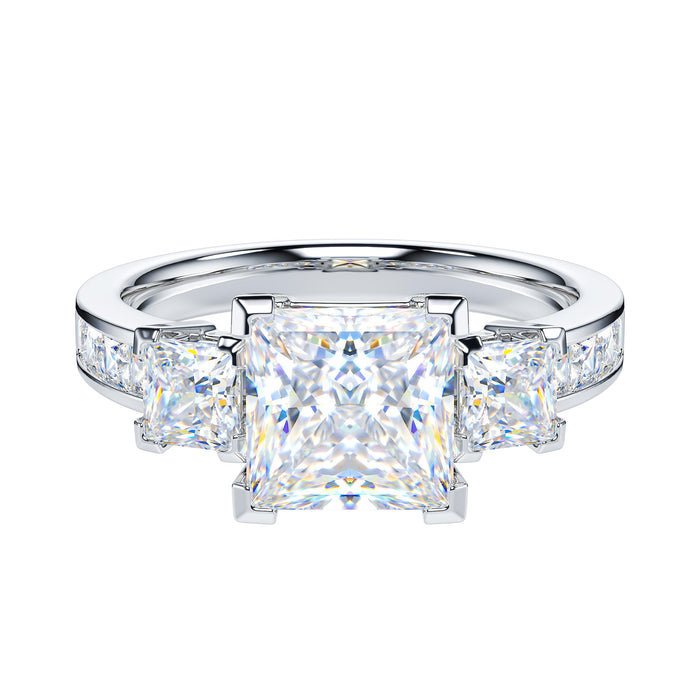 Sterling Silver Center 1.5CT Three Stone Style All Princess Cut Side Stones Promise Engagement Ring