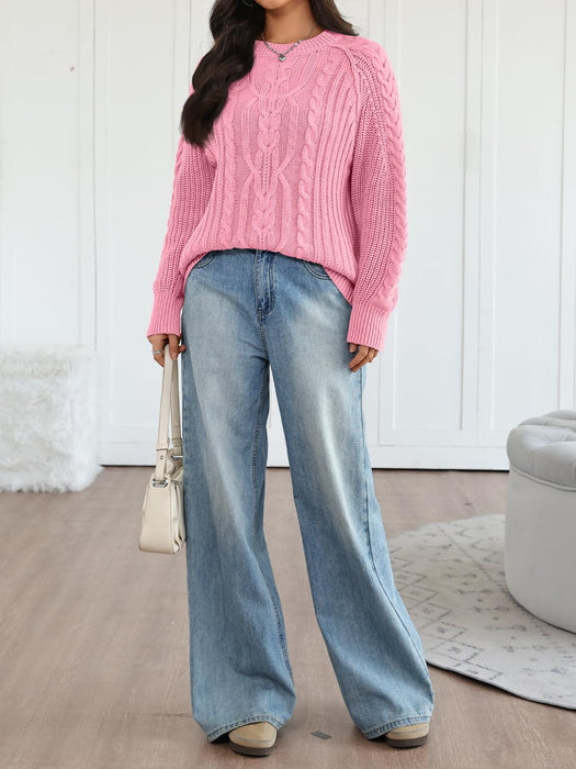 Trendy Queen Women's Oversized Cable Knit Crewneck Fall Pullover Sweaters
