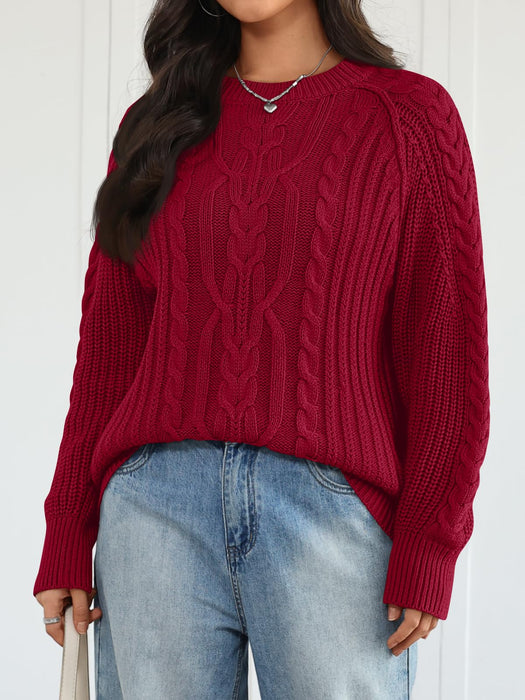 Trendy Queen Women's Oversized Cable Knit Crewneck Fall Pullover Sweaters
