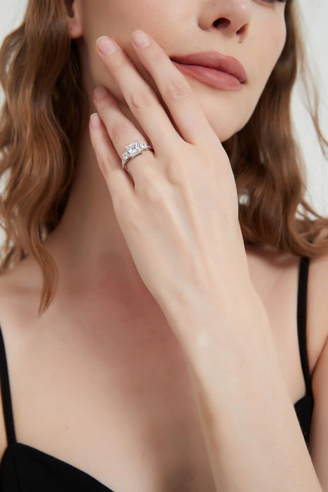 Sterling Silver Center 1.5CT Three Stone Style All Princess Cut Side Stones Promise Engagement Ring