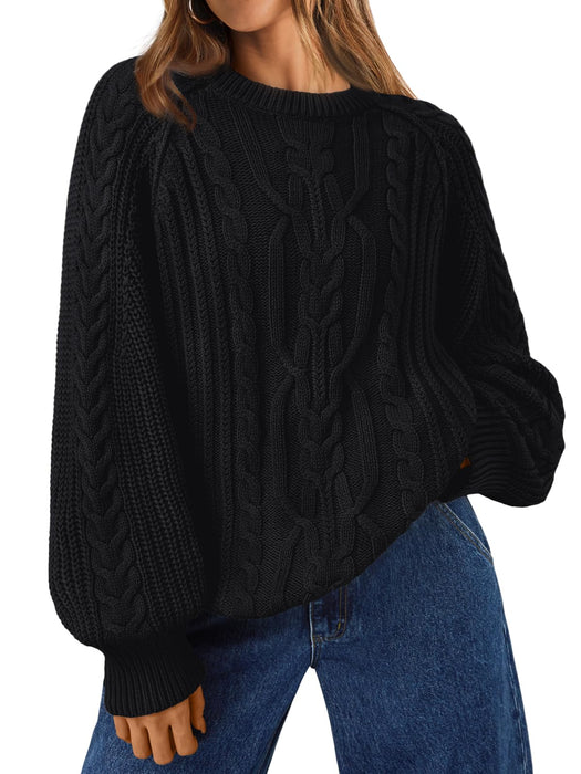 Trendy Queen Women's Oversized Cable Knit Crewneck Fall Pullover Sweaters