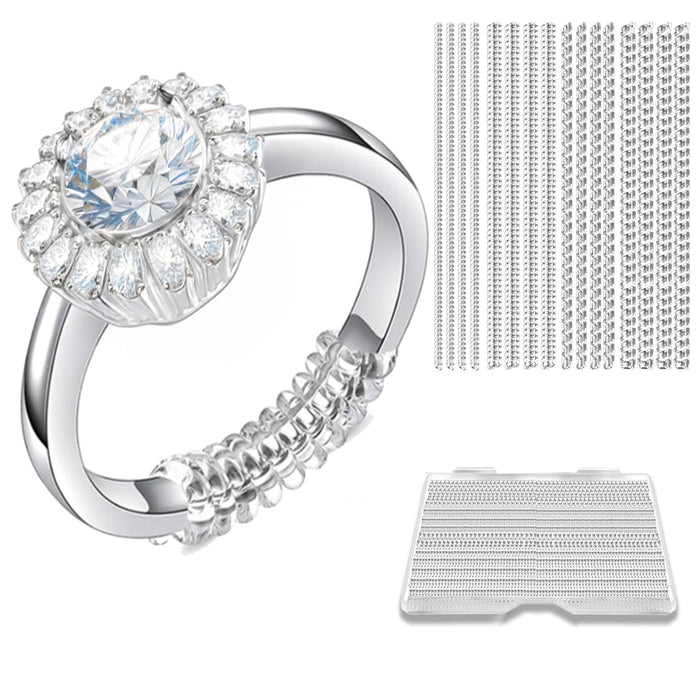 Ring Sizer Adjuster for Loose Rings - 103 Piece Ring Size Adjuster Set, Includes 8 Invisible Adjusters, 4 Spiral Tighteners, 88 EVA Stickers w/Ring Size Measuring Tool Polishing Cloth,Fit Any Rings