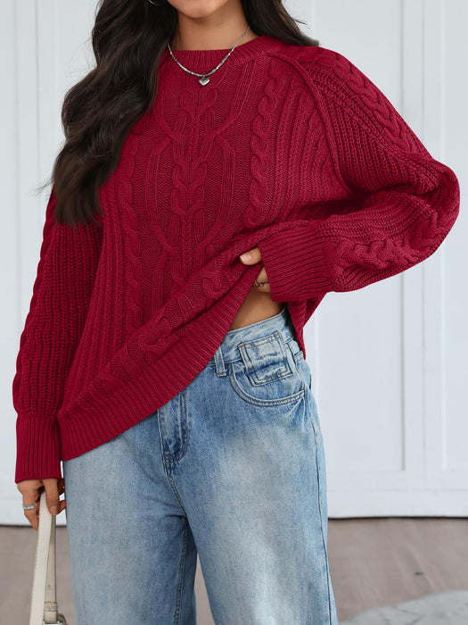 Trendy Queen Women's Oversized Cable Knit Crewneck Fall Pullover Sweaters