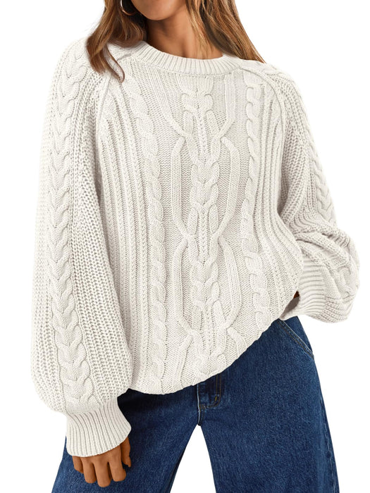 Trendy Queen Women's Oversized Cable Knit Crewneck Fall Pullover Sweaters