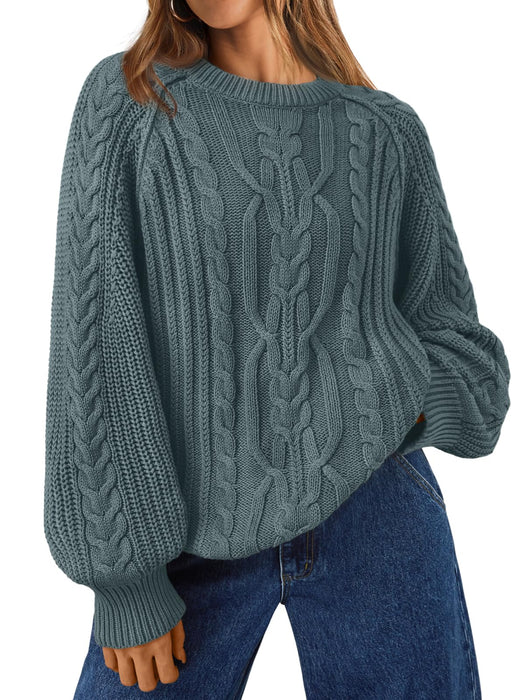 Trendy Queen Women's Oversized Cable Knit Crewneck Fall Pullover Sweaters