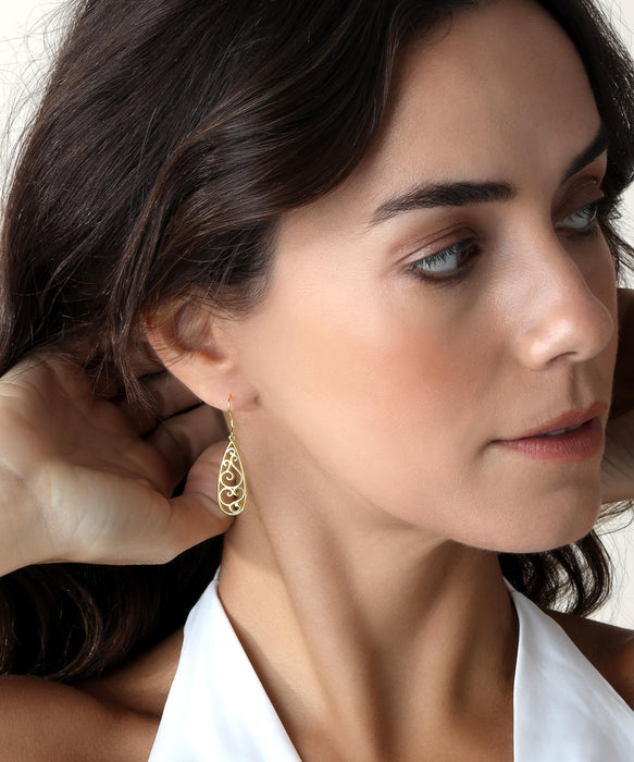 Solid 18K Gold Over 925 Sterling Silver Dangle Earrings, Lightweight Filigree Teardrop Earrings/Silver Earrings, Gold Earrings for Women