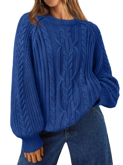 Trendy Queen Women's Oversized Cable Knit Crewneck Fall Pullover Sweaters