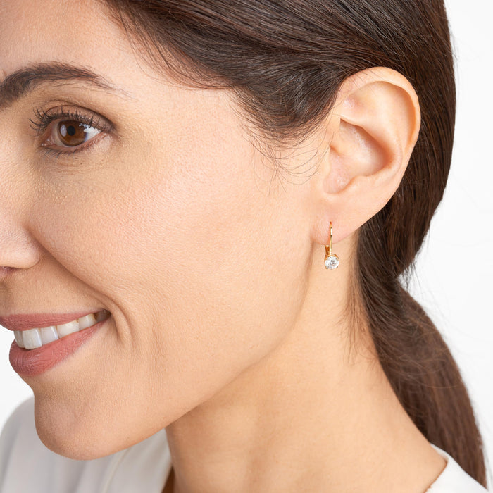 Amazon Essentials Sterling Silver Round Cut Cubic Zirconia Leverback Earrings